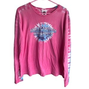 Y2k Harley Davidson tie dye long sleeve hot pink size large
